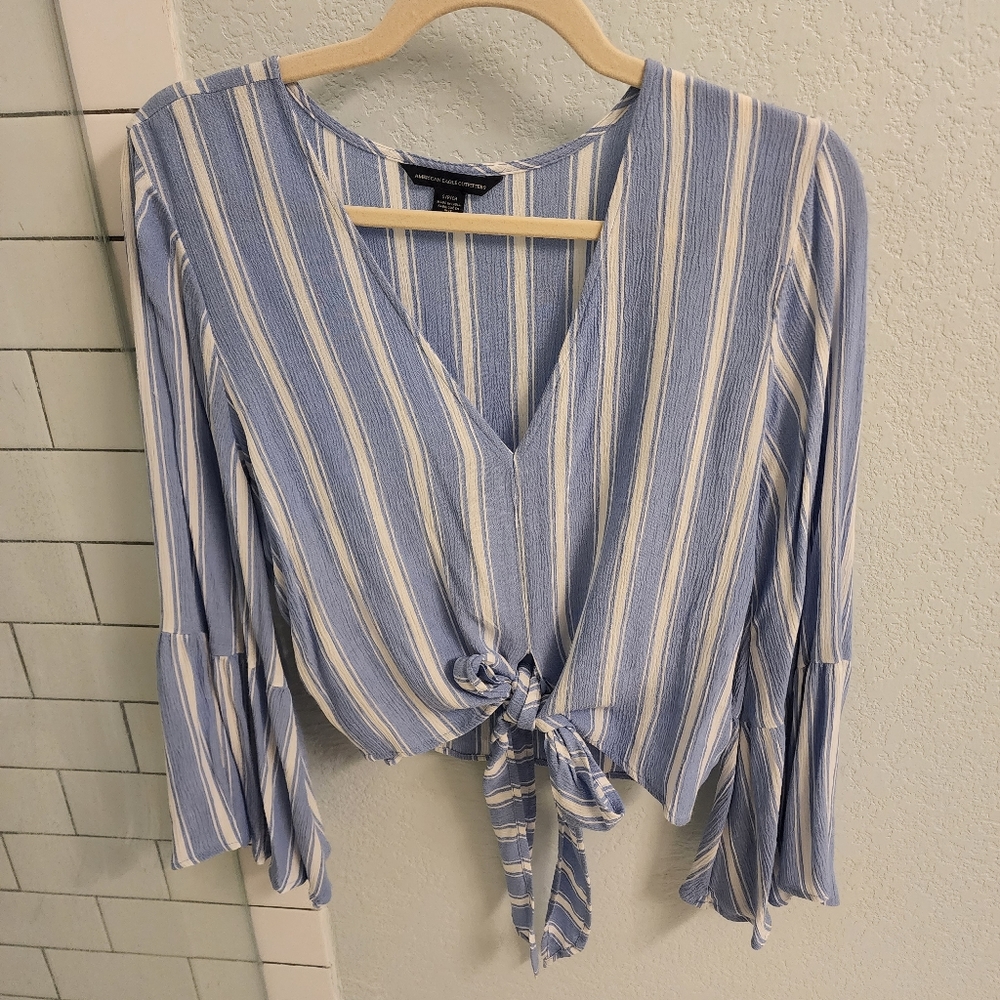 American Eagle cropped tie blouse